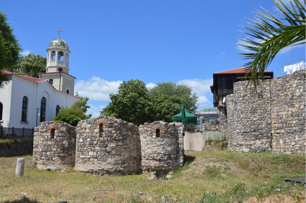 The Old Town Sozopol featuring archeological remains from old buildings and a new working church to the left. All easily accessed from Summer Romantica apartments.
